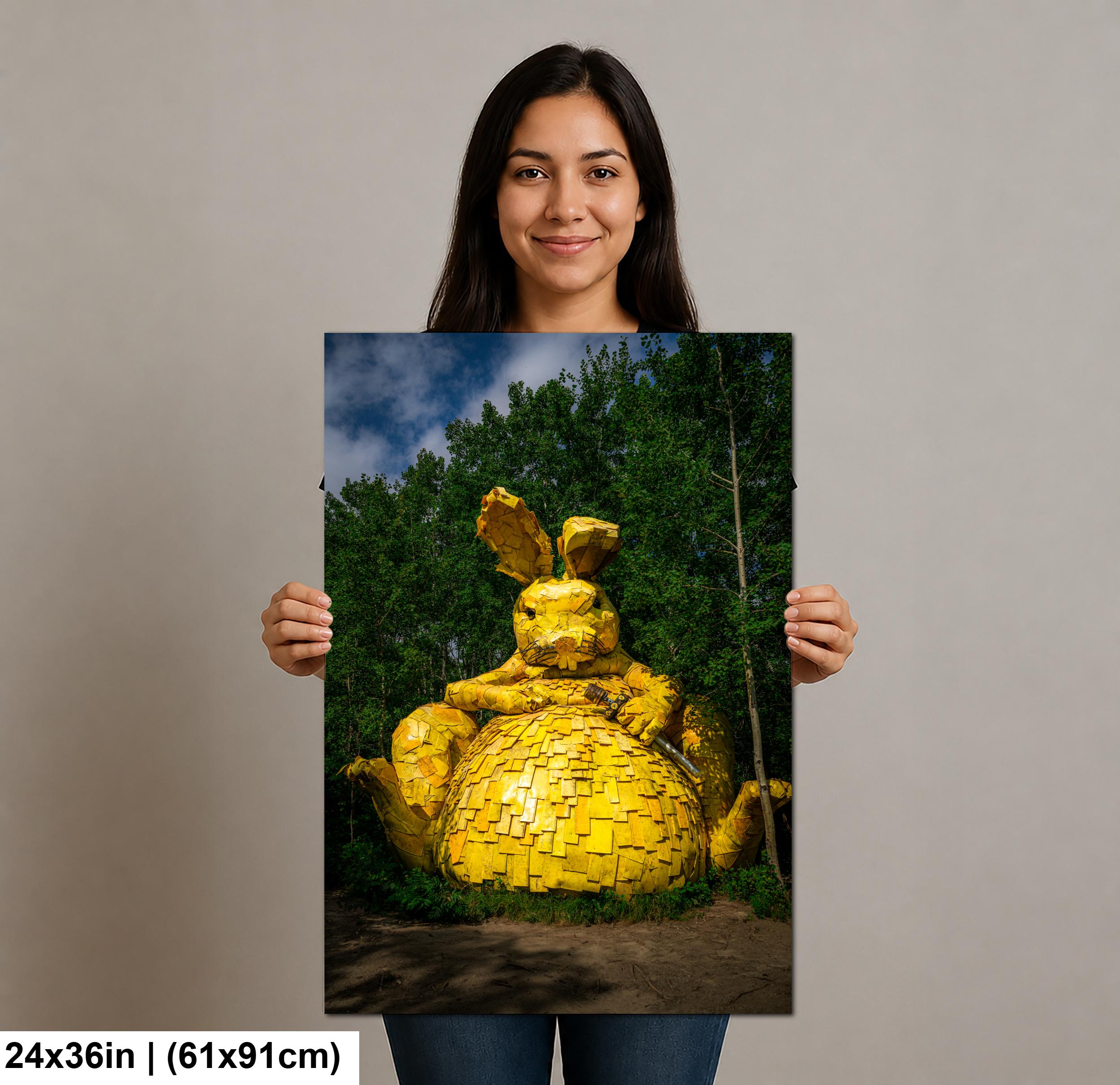 Giant Yellow Rabbit Sculpture Photography Print, Detroit Lakes Minnesota Art, Quirky Roadside Attraction Wall Decor
