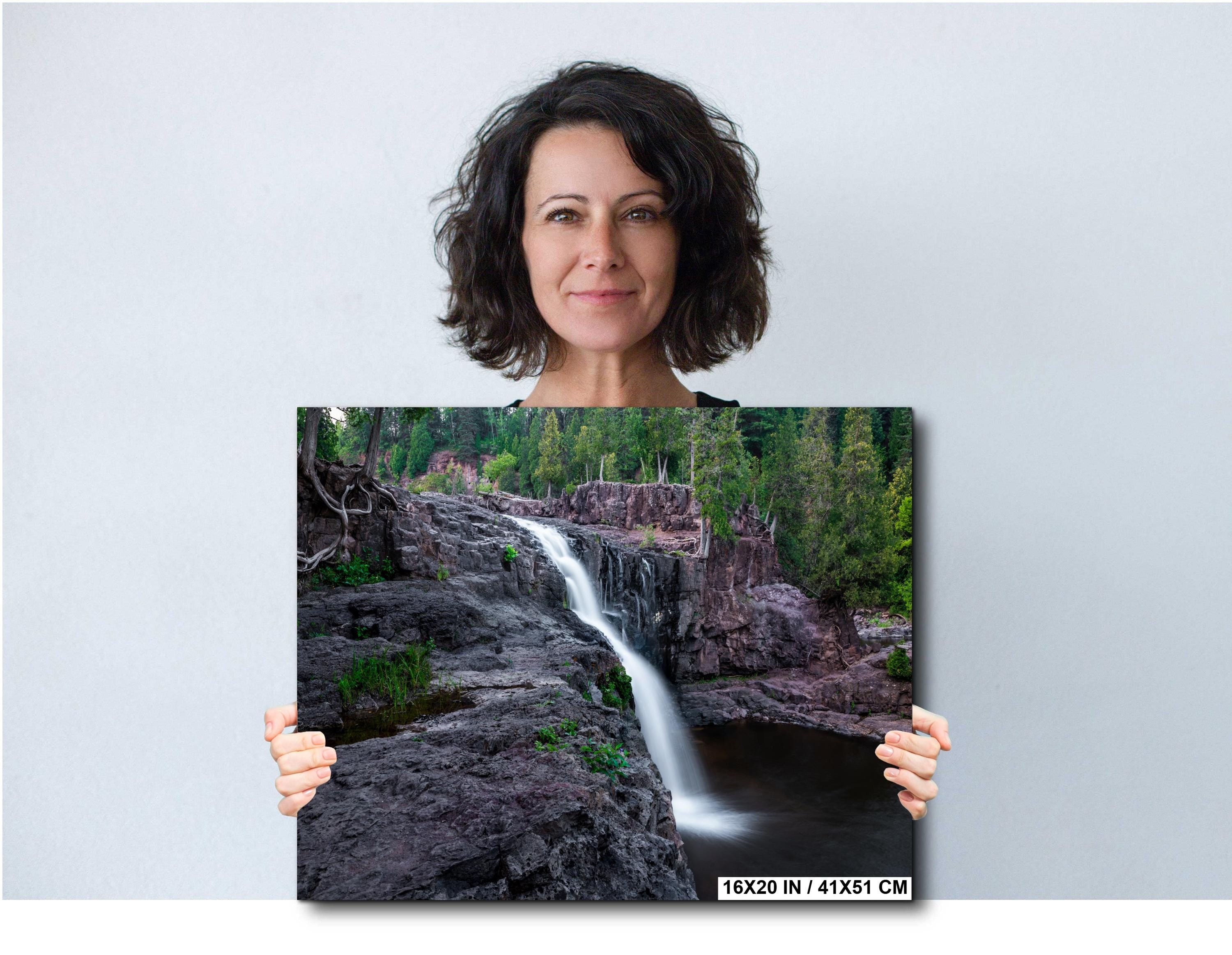 Gooseberry Falls State Park Poster Lower Falls Watercolor-Stylized Photography Print Wall Art, Minnesota Nature Decor, Canvas Metal Acrylic
