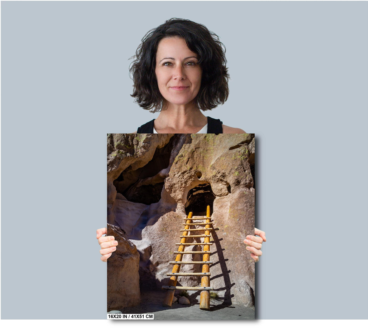 Steps to Ancient Homes: Wooden Ladders in Bandelier National Monument Los Alamos New Mexico Print Wall Art Aluminum/Acrylic/Metal/Canvas