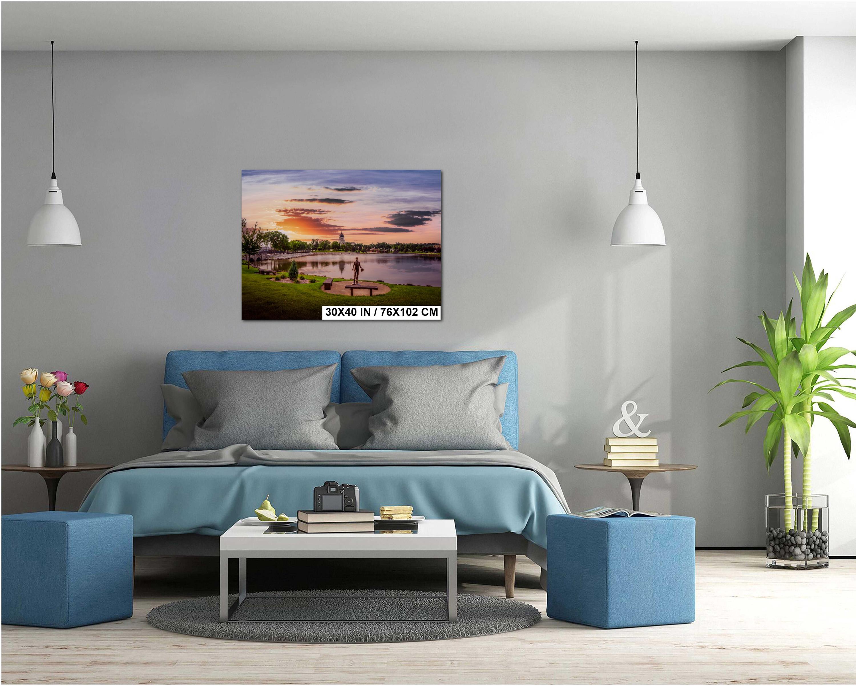 Capitol Lake Sunset: Pierre SD Bronze Statue Photography Wall Art