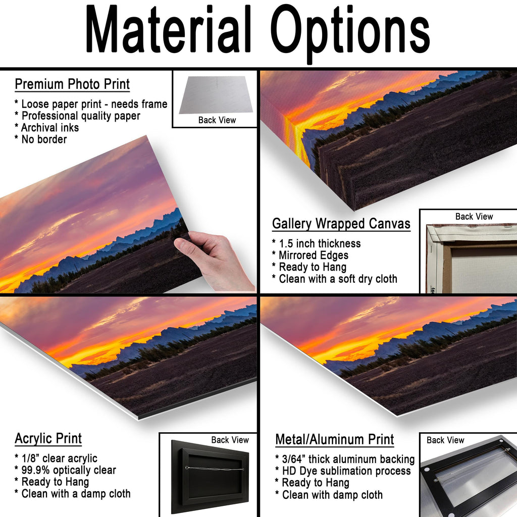 Quartzsite Arizona Sunset Panorama Photography Print, Sonoran Desert Mountain Wall Art