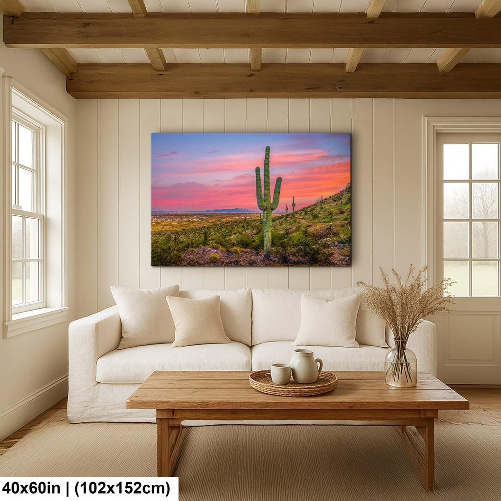 Sonoran Desert Sunset with Saguaros, Casa Grande Arizona, Photography Wall Art