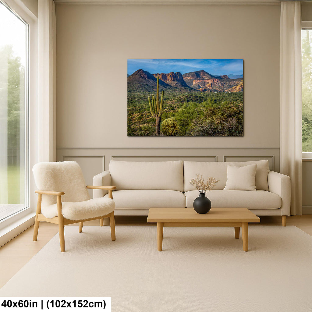 Lost Dutchman State Park Saguaro Overlooking Superstition Mountains Red Rock Cliffs - Apache Junction Arizona Photography Print
