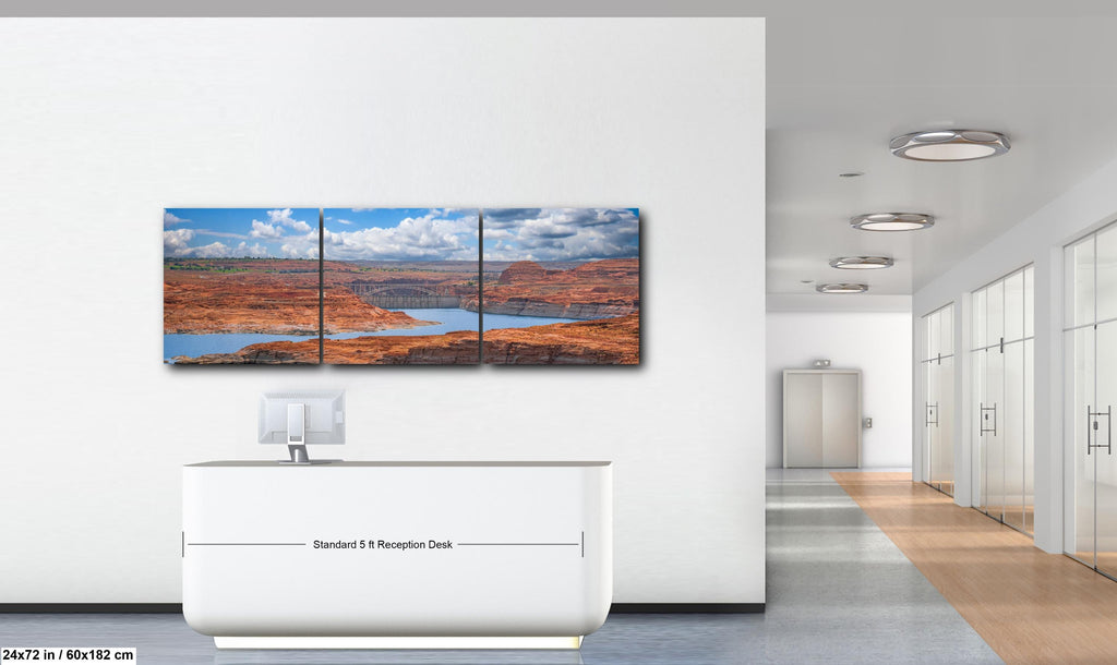Glen Canyon Dam Over Lake Powell Photography Print, Page Arizona Wall Art, Southwest Landscape, Blue Water Red Rock Decor