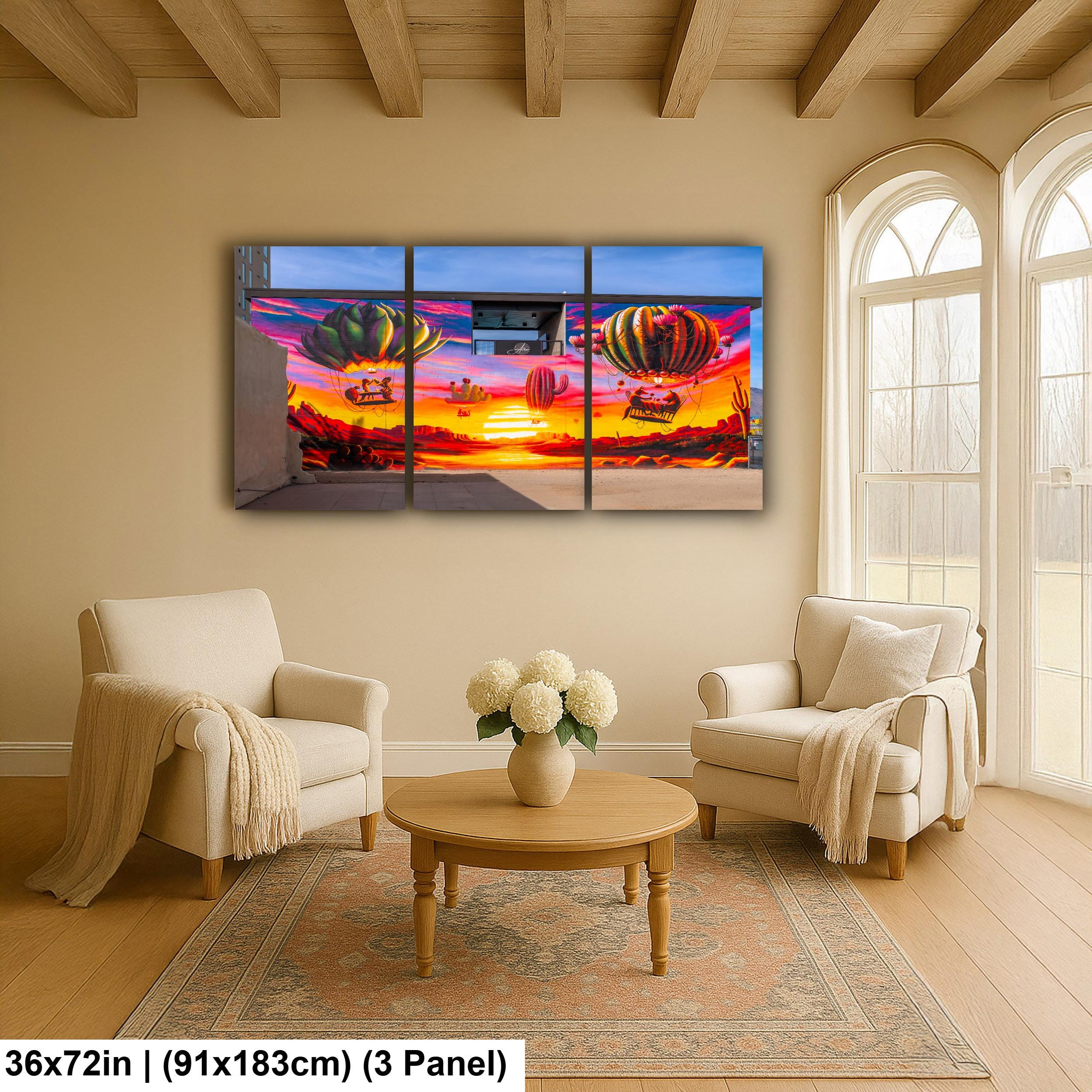Tucson Mural - Surreal Desert Mural With Floating Cactus Balloons, Photography Print Wall Art