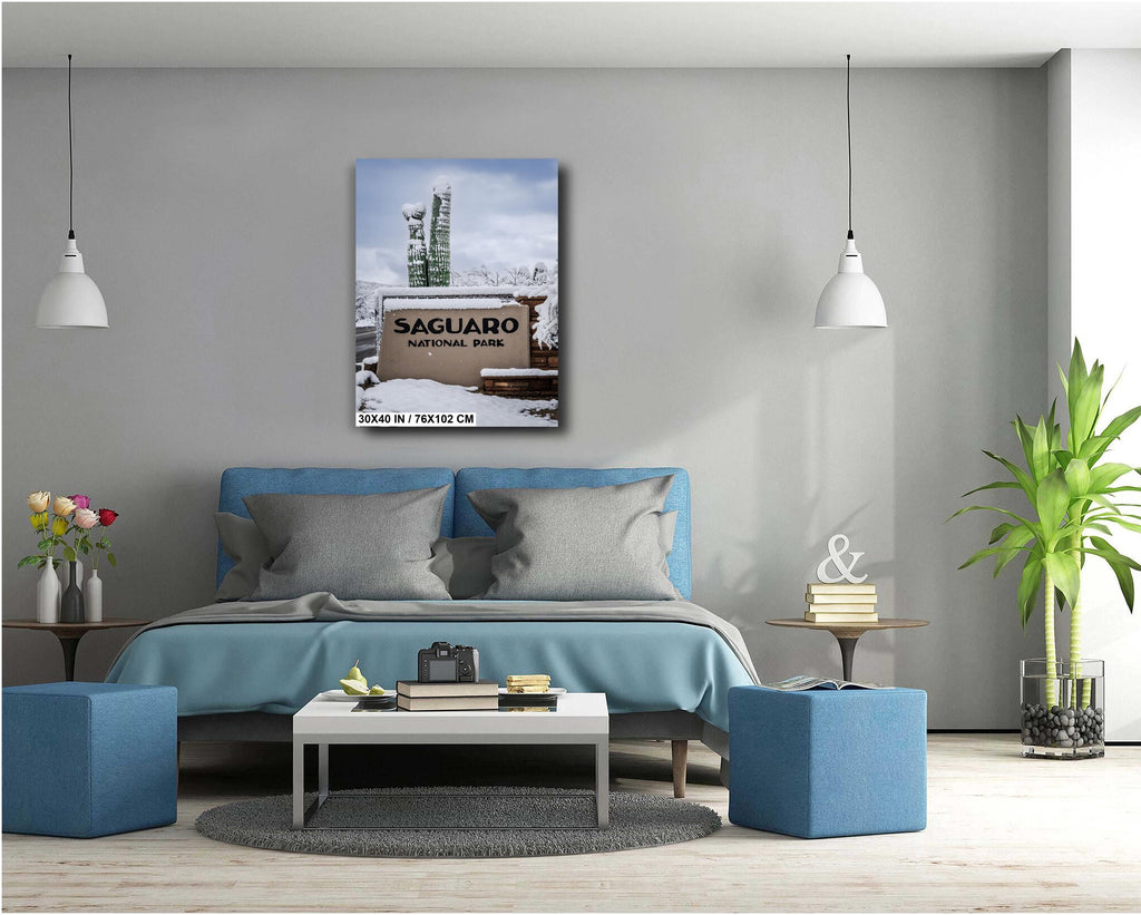 Saguaro National Park Winter Snow Cactus Print: Arizona Desert Wall Art