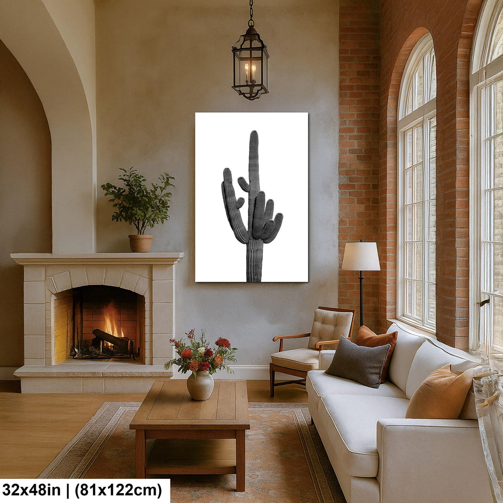Black and White Saguaro Cactus Arizona Desert Photography Wall Art