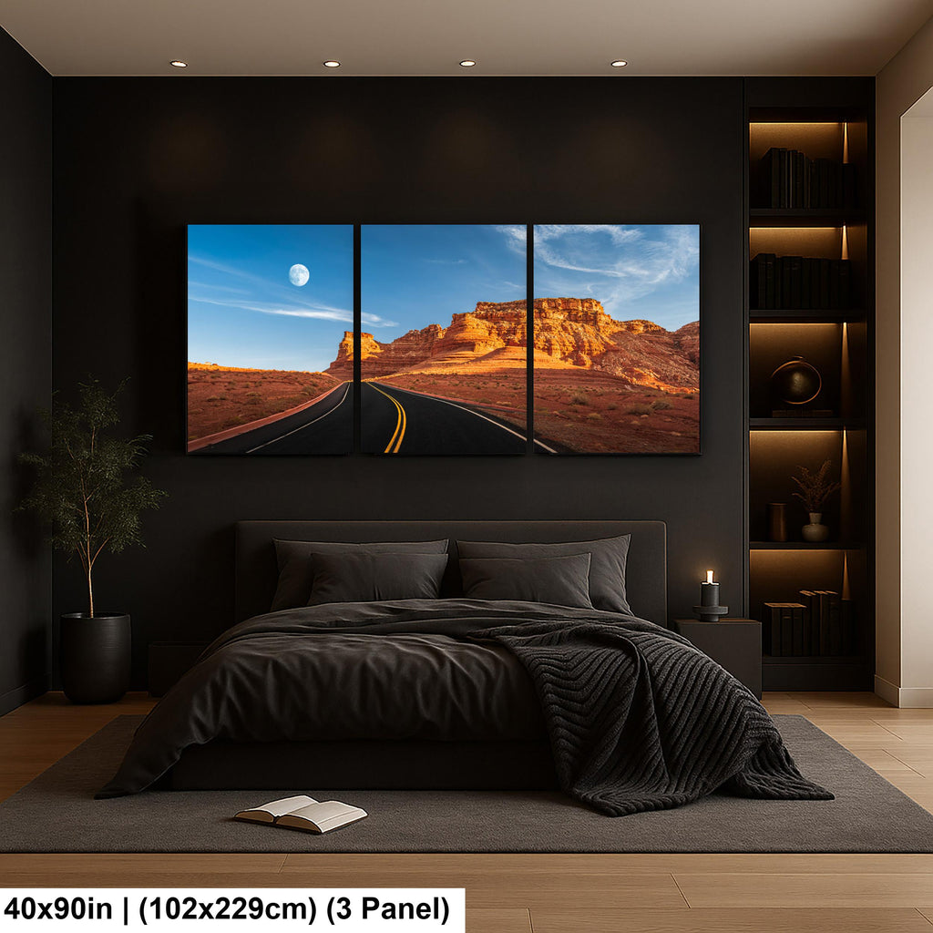 Moonrise Over Red Cliffs Highway Page Arizona Photography Print, Desert Landscape Wall Art, Southwest Road Decor