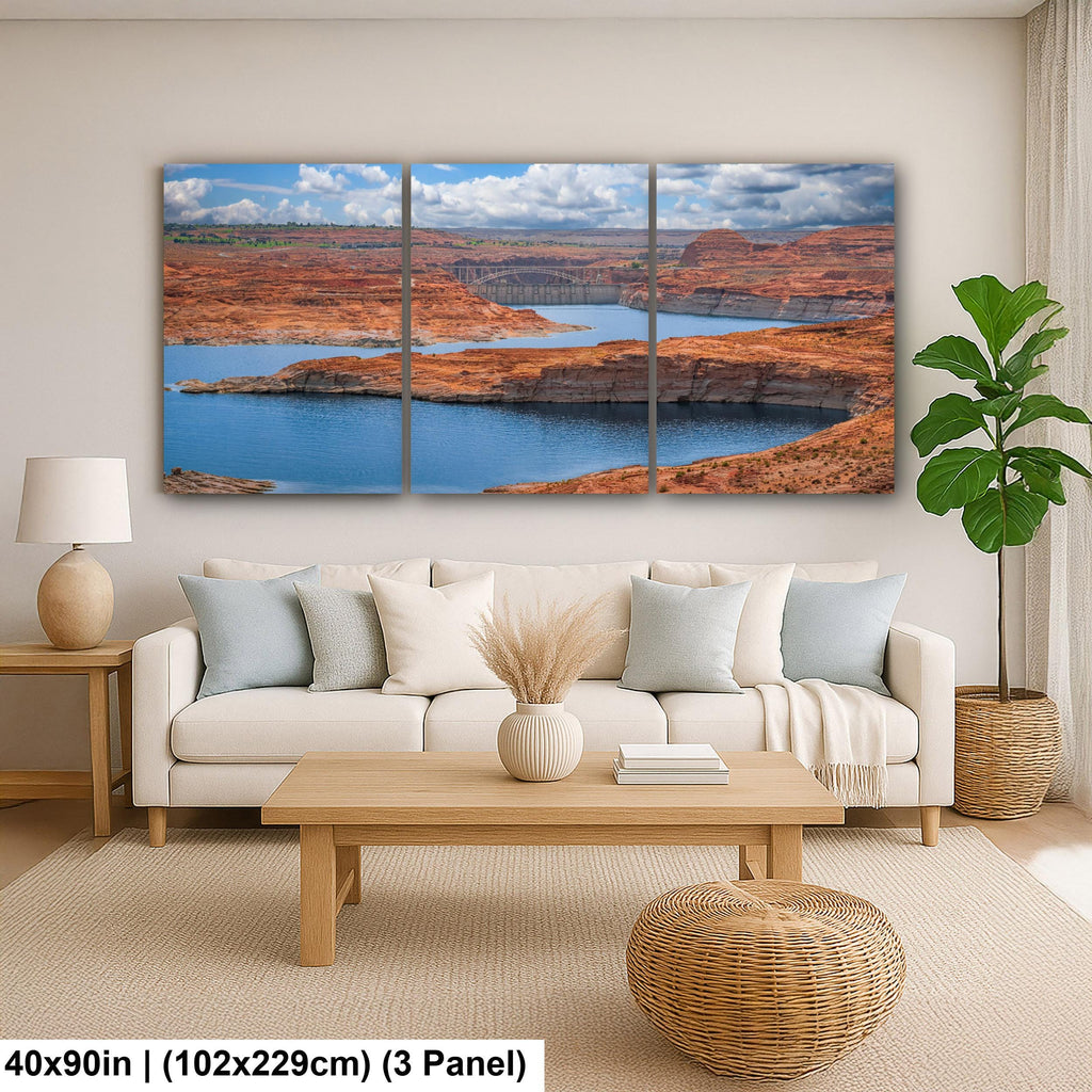 Glen Canyon Dam Over Lake Powell Photography Print, Page Arizona Wall Art, Southwest Landscape, Blue Water Red Rock Decor
