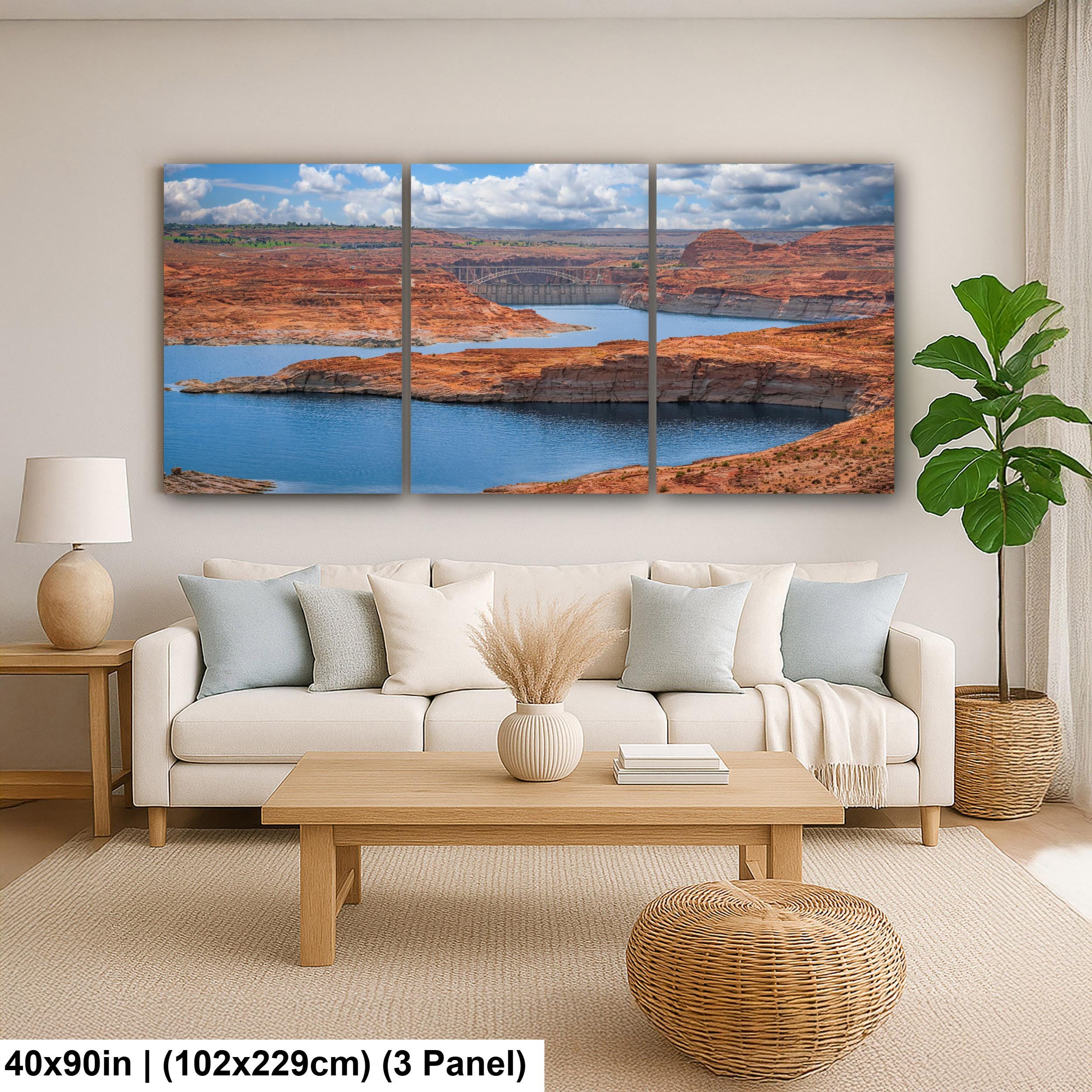 Glen Canyon Dam Over Lake Powell Photography Print, Page Arizona Wall Art, Southwest Landscape, Blue Water Red Rock Decor