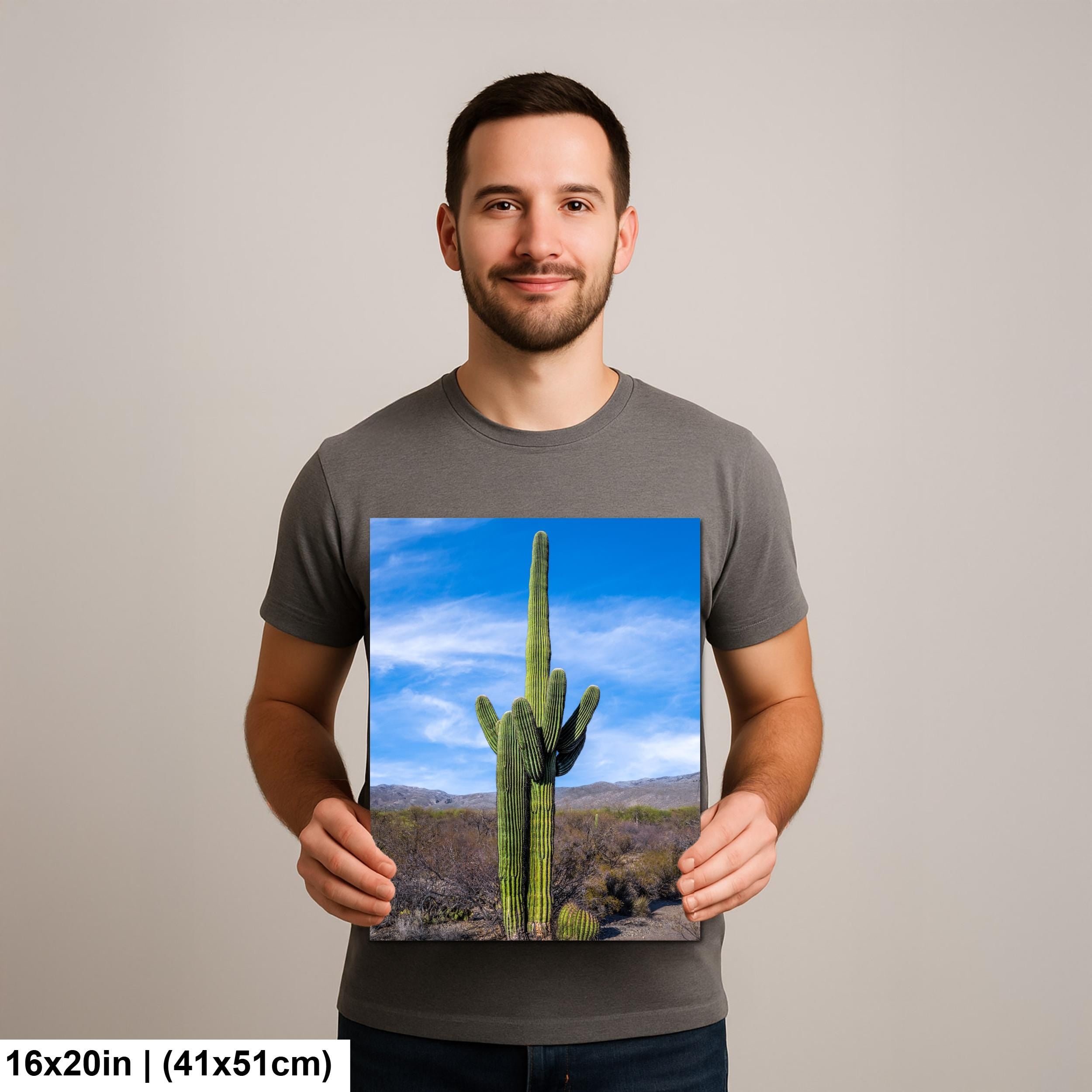 Towering Saguaro Against Blue Desert Sky Tucson Arizona Photography Print