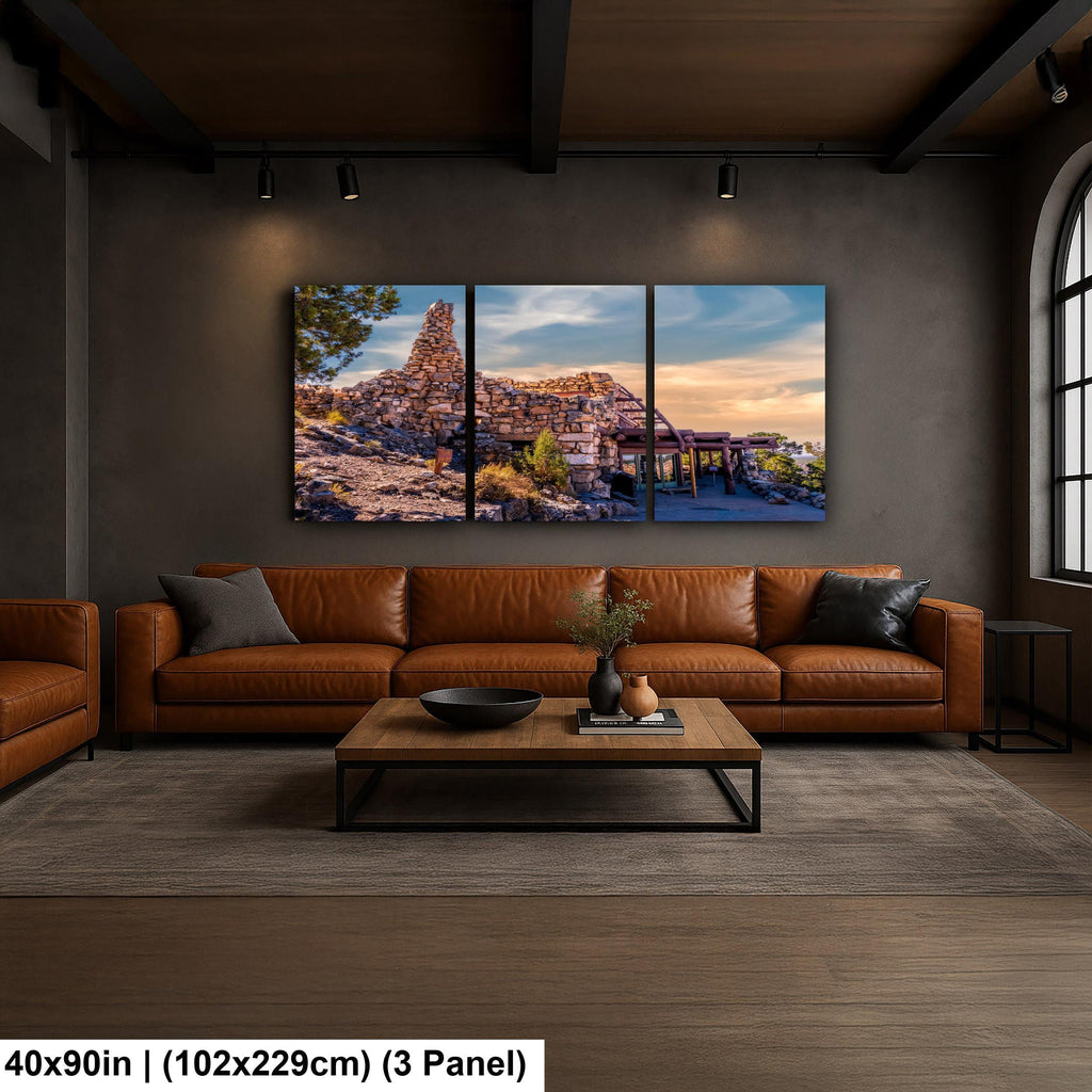 Desert View Watchtower Stone Building at Sunset - Grand Canyon National Park Arizona Photography Print