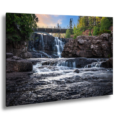 Gooseberry Falls Bridge Watercolor Style: Minnesota State Park Photography Wall Art