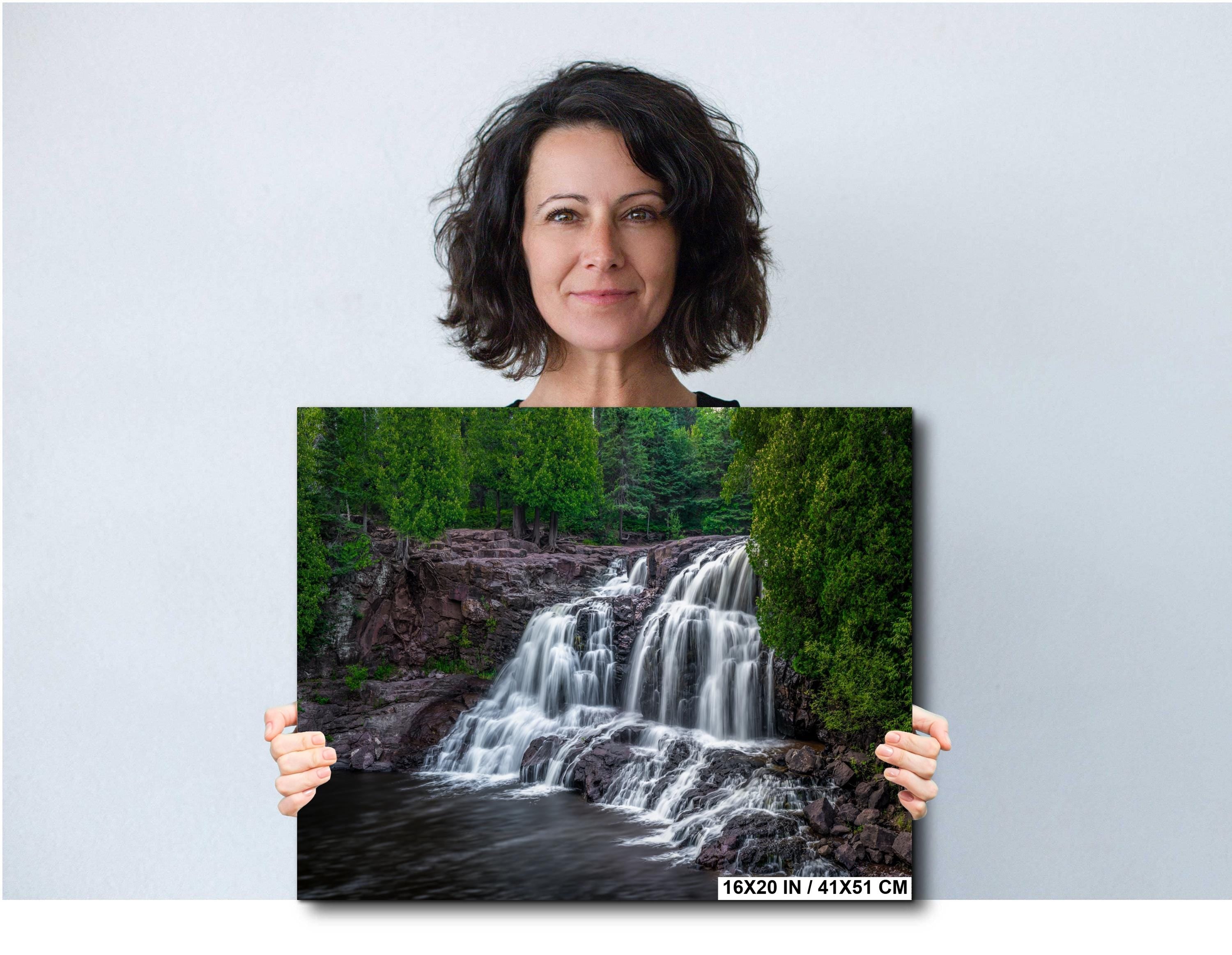 Gooseberry Falls Minnesota State Park Upper Falls Watercolor-Stylized Photography Print Wall Art, Nature Decor, Canvas Metal Acrylic