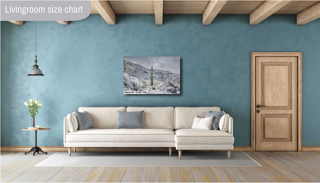 Saguaro Cactus in Snow Print: Tucson Arizona Winter Wall Art
