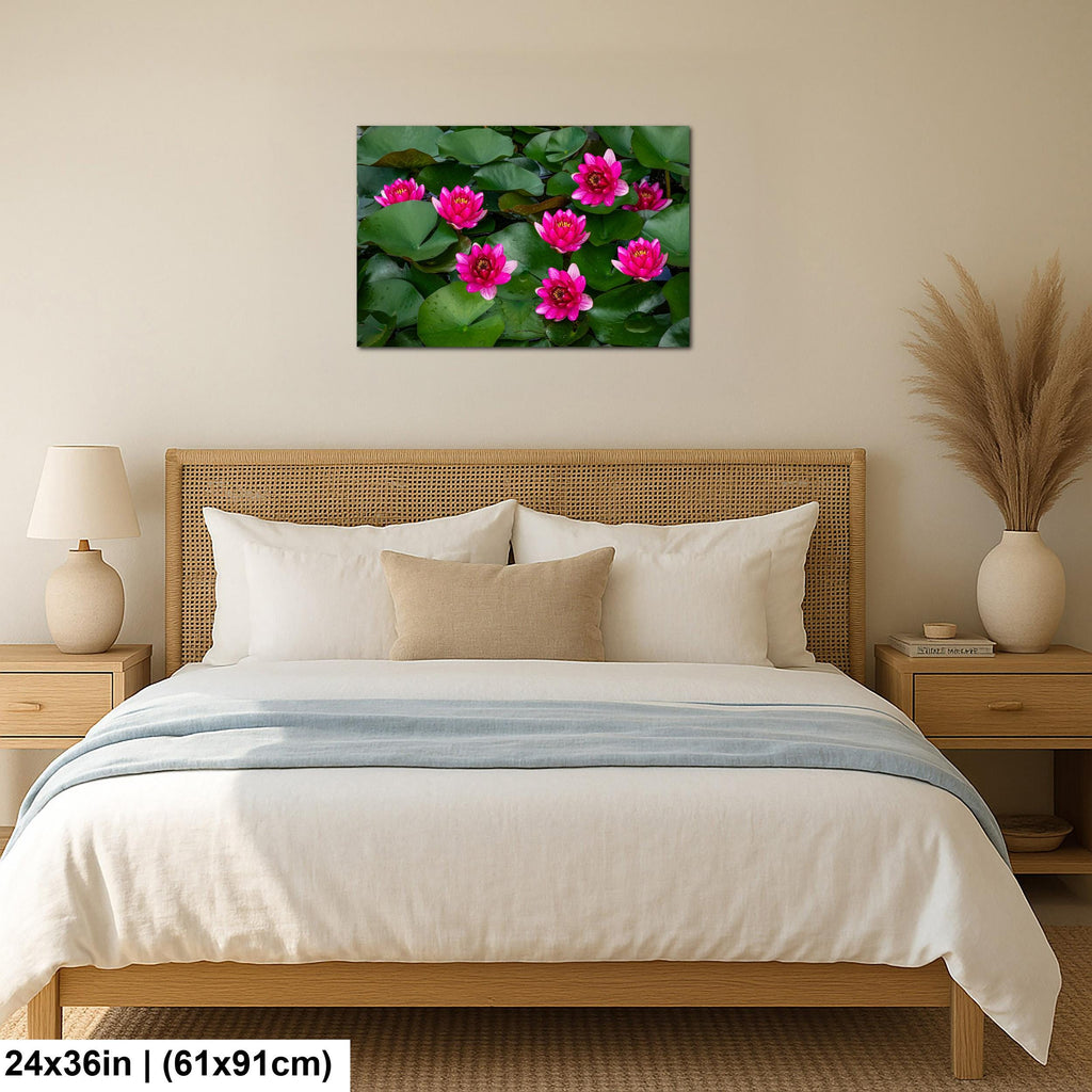 Magenta Blooms: Nymphaea Water Lilies Botanical Photography Wall Art
