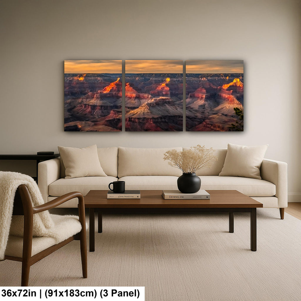 Grand Canyon Glowing Buttes, Arizona Sunset Canyon Wall Art, Dramatic Desert Landscape Photography Print