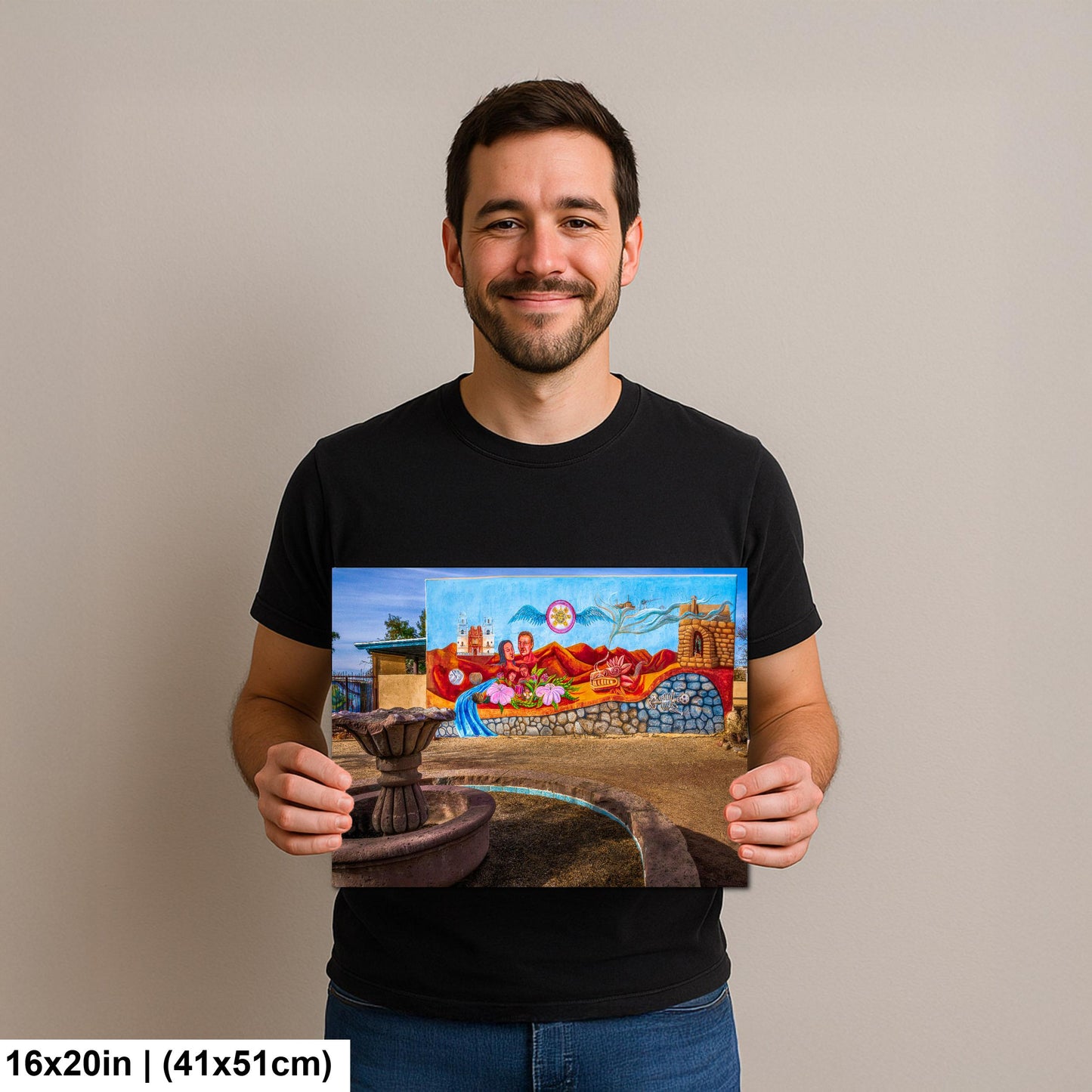 Tucson Mural - Cultural Heritage Mural With Fountain, Photography Print Wall Art