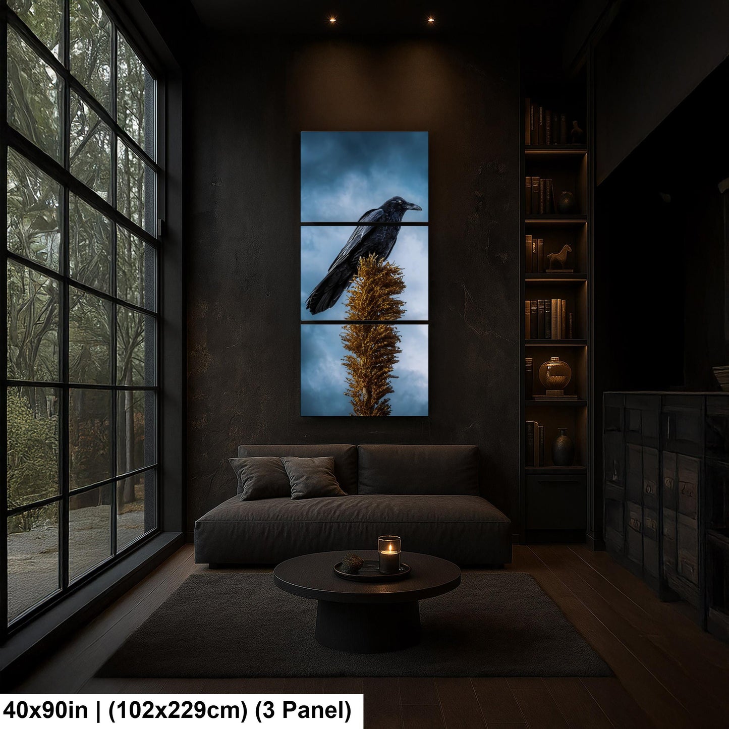 Raven Perched on Golden Agave Stalk - Dramatic Bird Wildlife Photography Print