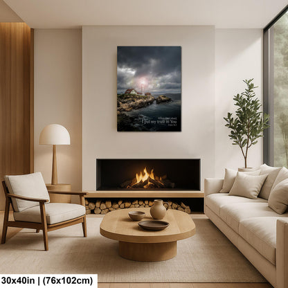 Psalm 56:3 Lighthouse Wall Art – Inspirational Coastal Print with Cape Elizabeth Lighthouse