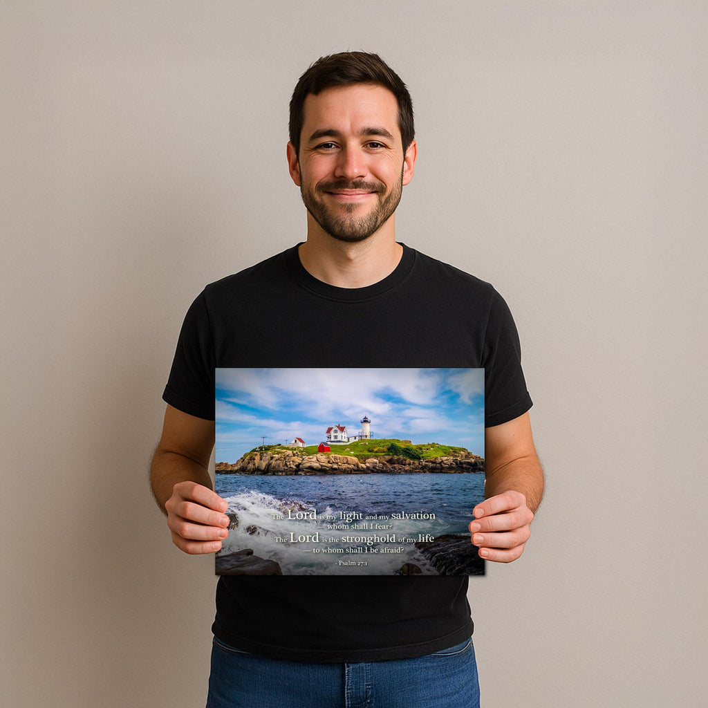 Lighthouse Wall Art – Cape Neddick Maine Lighthouse Print With Psalm 27 Scripture