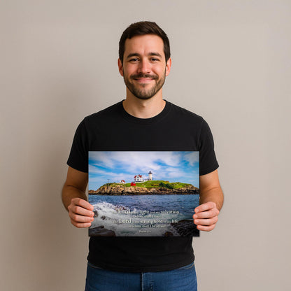 Lighthouse Wall Art – Cape Neddick Maine Lighthouse Print With Psalm 27 Scripture