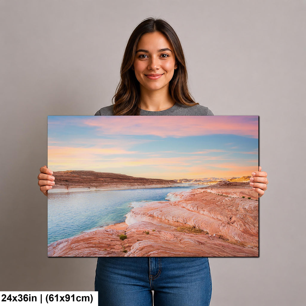 Lake Powell Sunset Landscape, Page Arizona Photography Print, Southwest Desert Wall Art, Pastel Sky Decor, Utah Home Decor