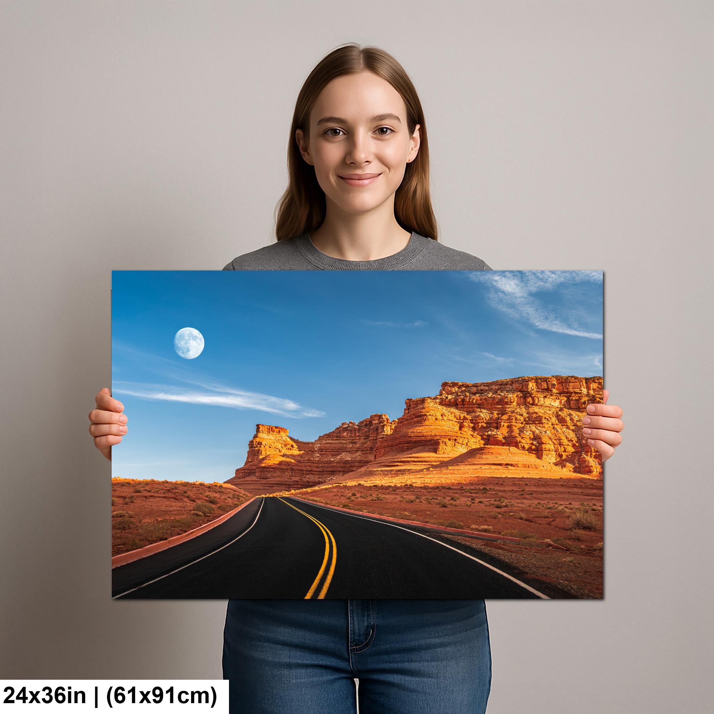 Moonrise Over Red Cliffs Highway Page Arizona Photography Print, Desert Landscape Wall Art, Southwest Road Decor
