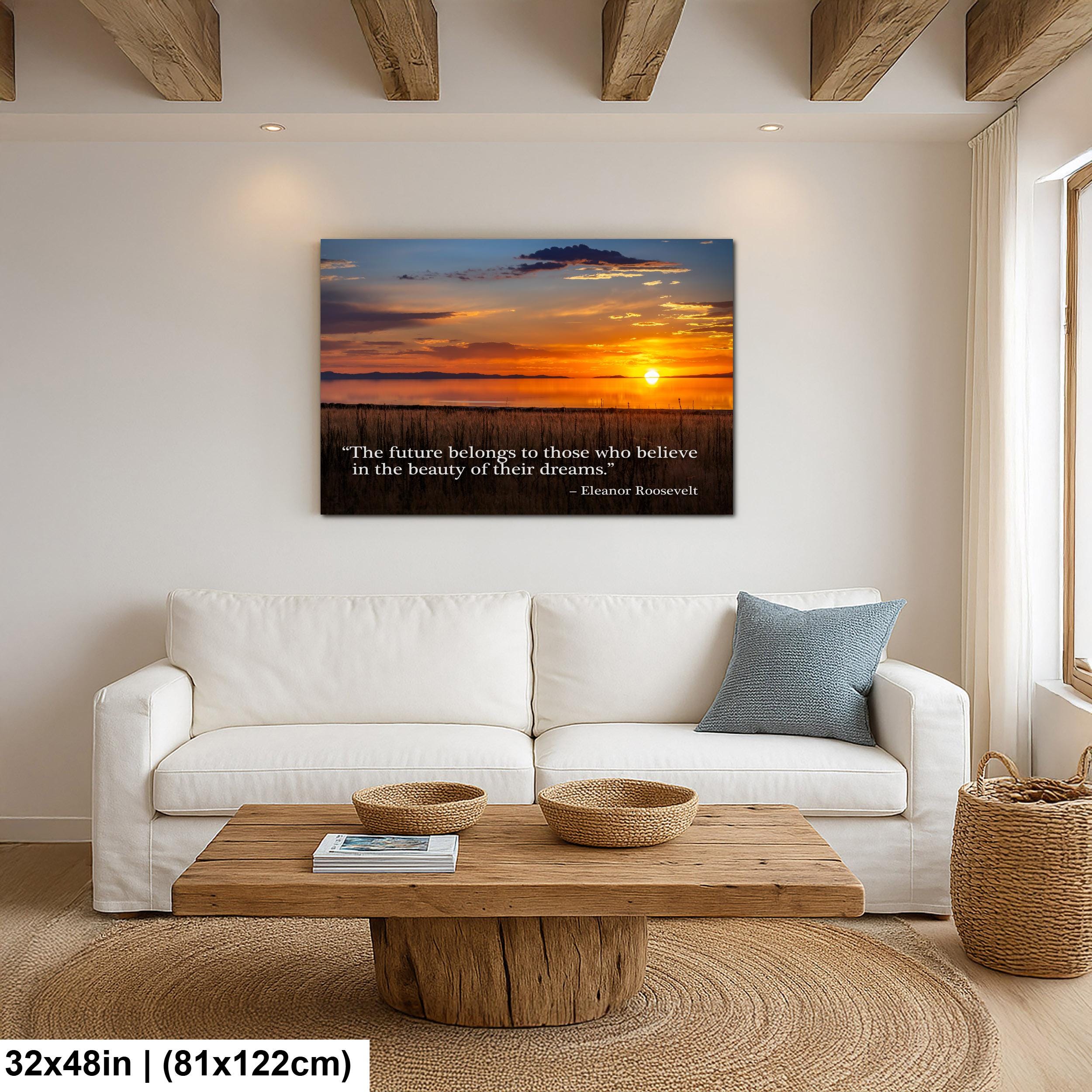 Sunset Lake Landscape Print with Eleanor Roosevelt Quote Wall Art