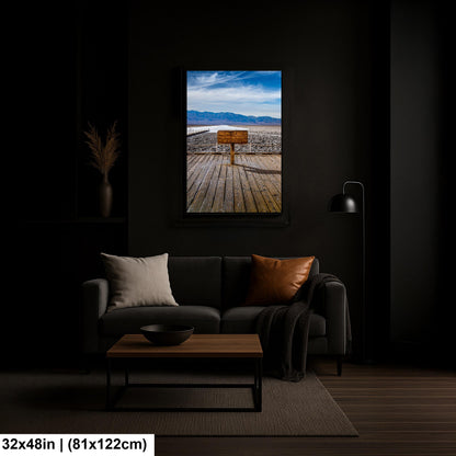 Badwater Basin Death Valley Photography Print, California Desert Landscape, Below Sea Level Sign, Mountain Wall Art