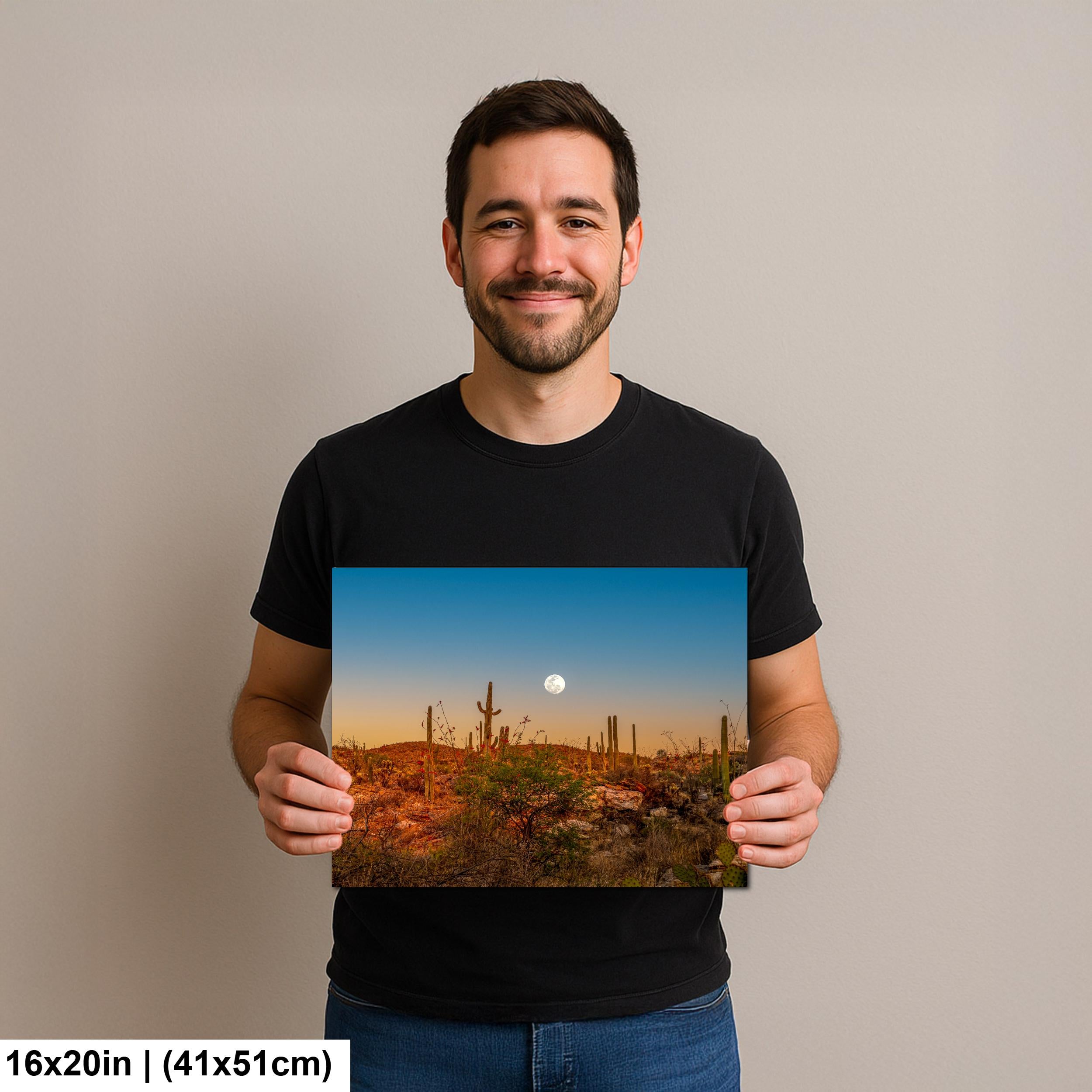 Full Moon Over Saguaro National Park East Photography Print, Tucson Arizona Desert Landscape, Southwest Wall Art