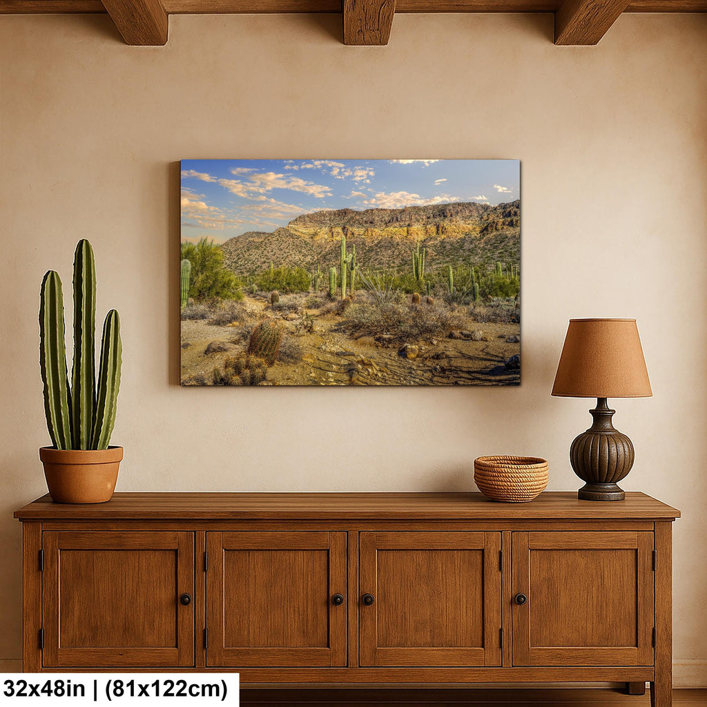 Sonoran Desert Saguaros and Mountain Ridge Arizona Photography Print, Southwest Wall Art