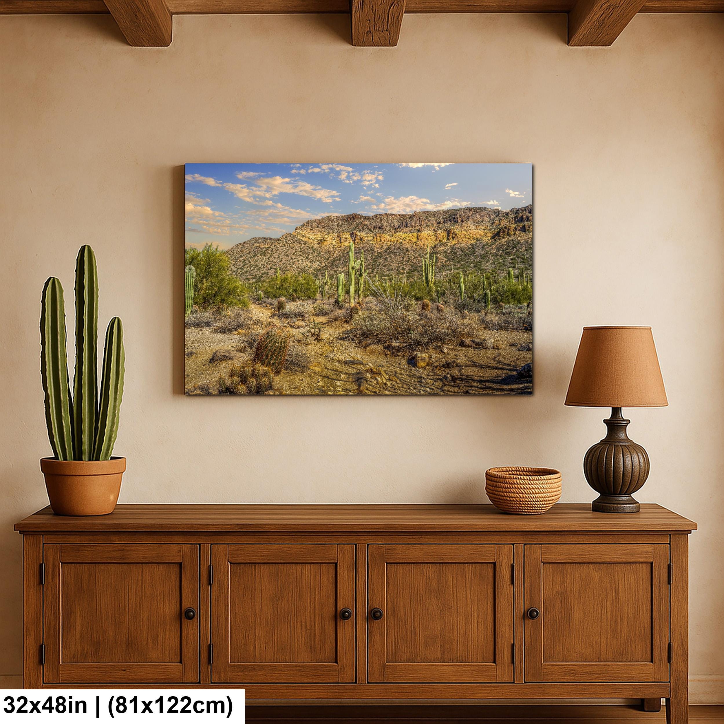 Sonoran Desert Saguaros and Mountain Ridge Arizona Photography Print, Southwest Wall Art
