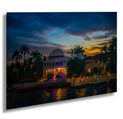Miami Waterfront Mansion at Golden Hour: Biscayne Bay Florida Print Wall Art Photography Aluminum/Acrylic/Metal/Canvas Scenic Home Decor
