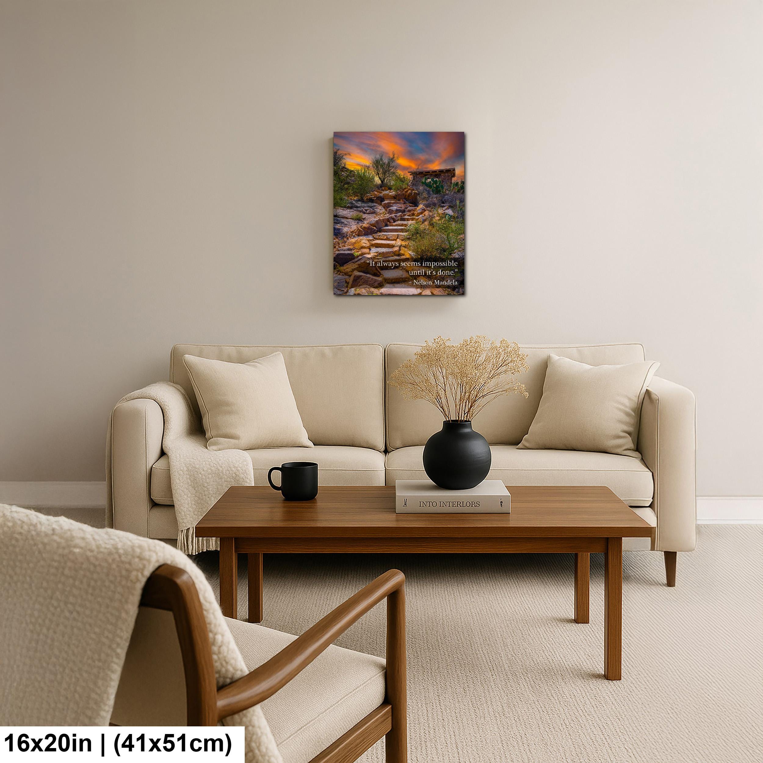 Motivational Wall Art – Nelson Mandela Quote Desert Landscape Print | Stone Steps Canvas Decor