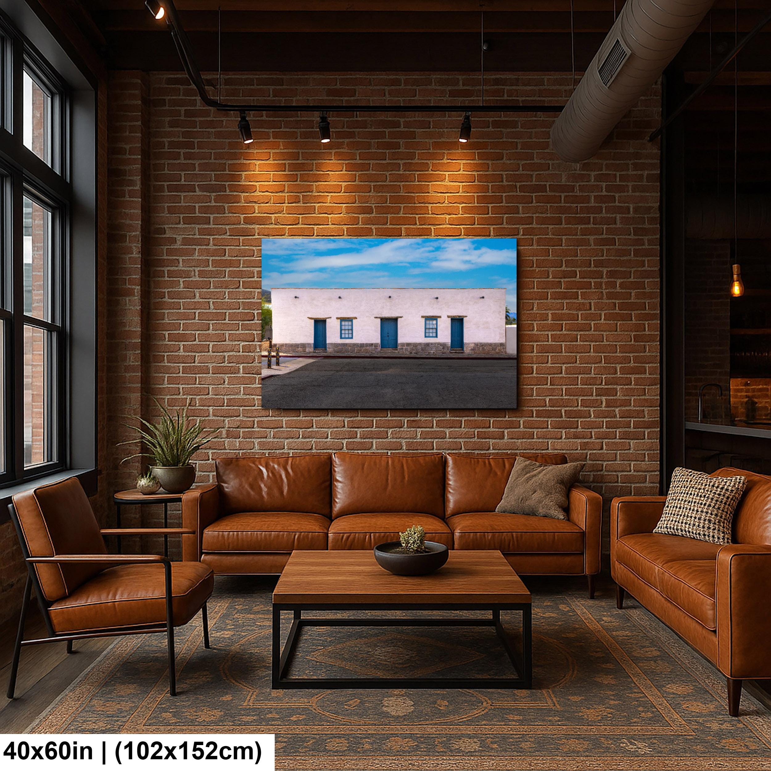 Historic Adobe Building with Blue Doors, Tucson Arizona, Photography Wall Art