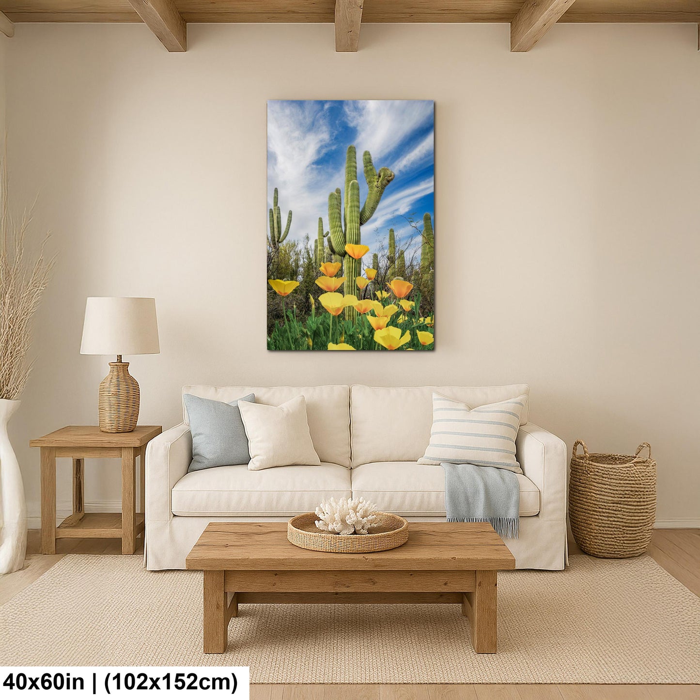 Mexican Gold Poppies Beneath Saguaros - Catalina State Park Tucson Arizona Photography Print