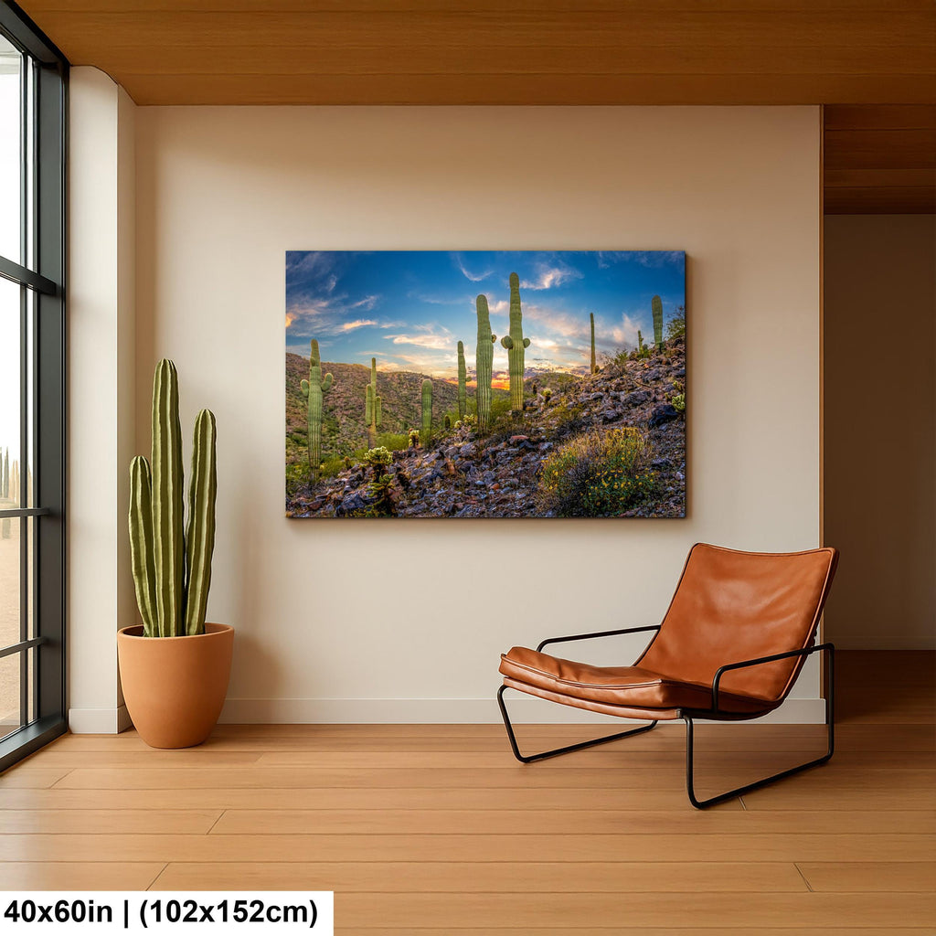 Sonoran Desert Saguaros at Sunset, Casa Grande Arizona Photography Wall Art