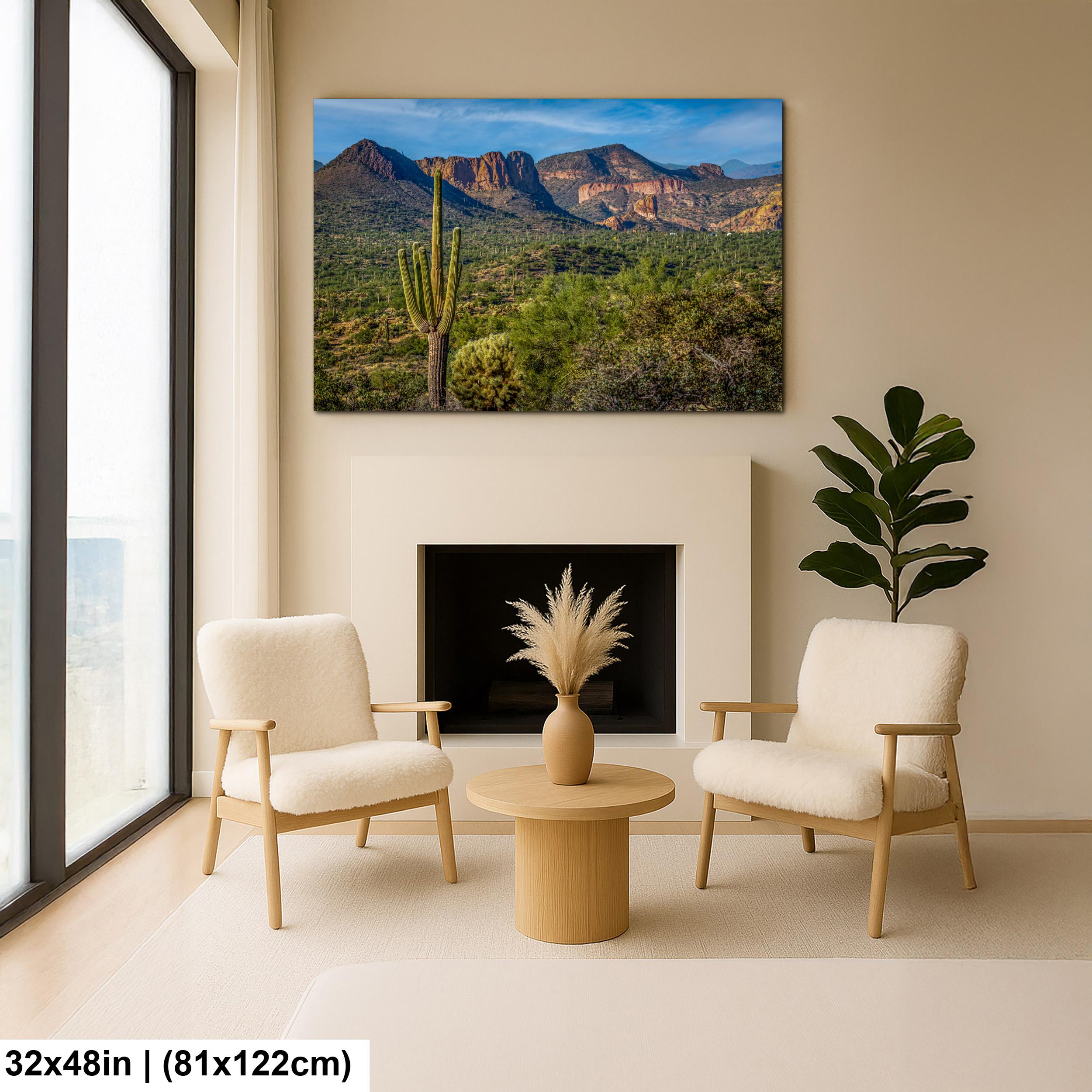 Lost Dutchman State Park Saguaro Overlooking Superstition Mountains Red Rock Cliffs - Apache Junction Arizona Photography Print
