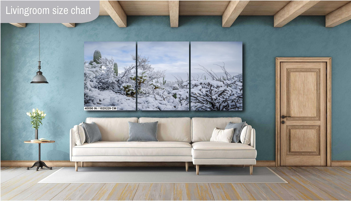 Saguaro National Park Print – Snow Covered Cacti Art | Desert Wall Art Canvas