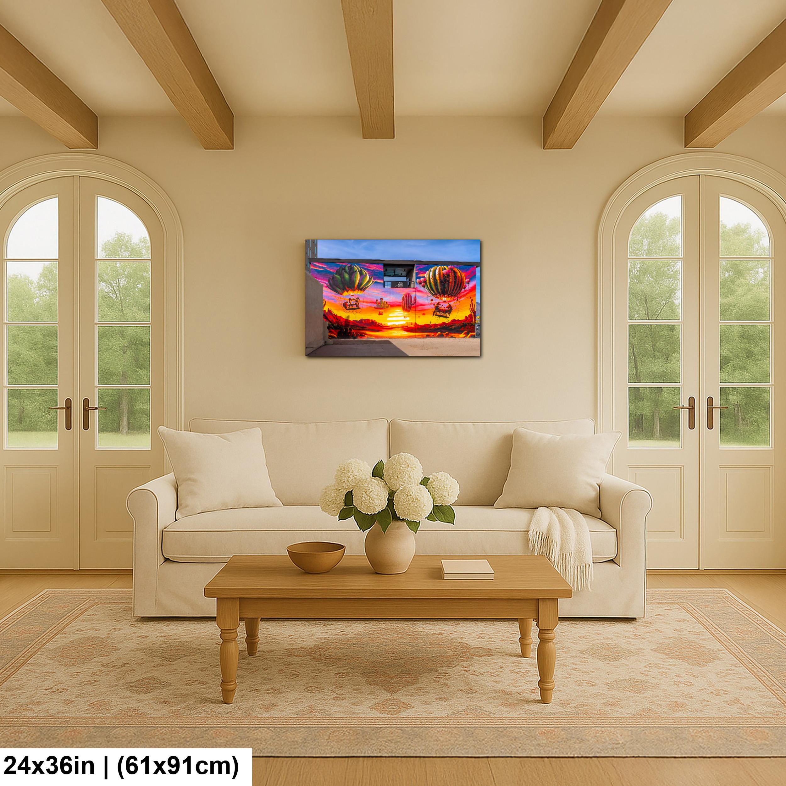 Tucson Mural - Surreal Desert Mural With Floating Cactus Balloons, Photography Print Wall Art