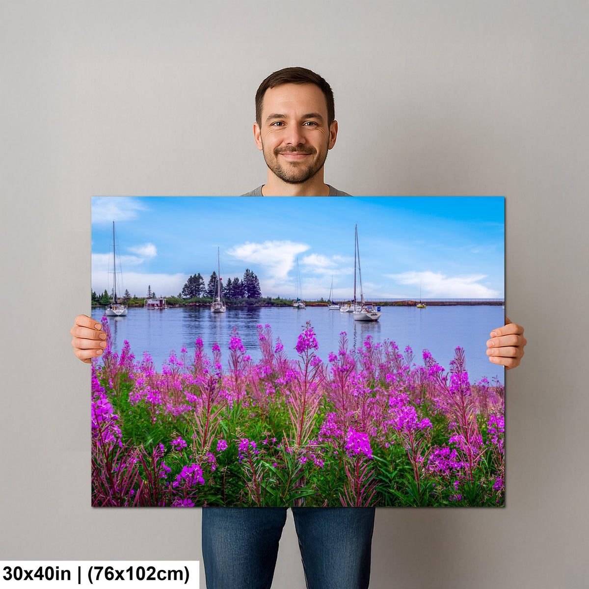 Coastal Wildflowers and Sailboats: Grand Marais Harbor Minnesota Wall Art