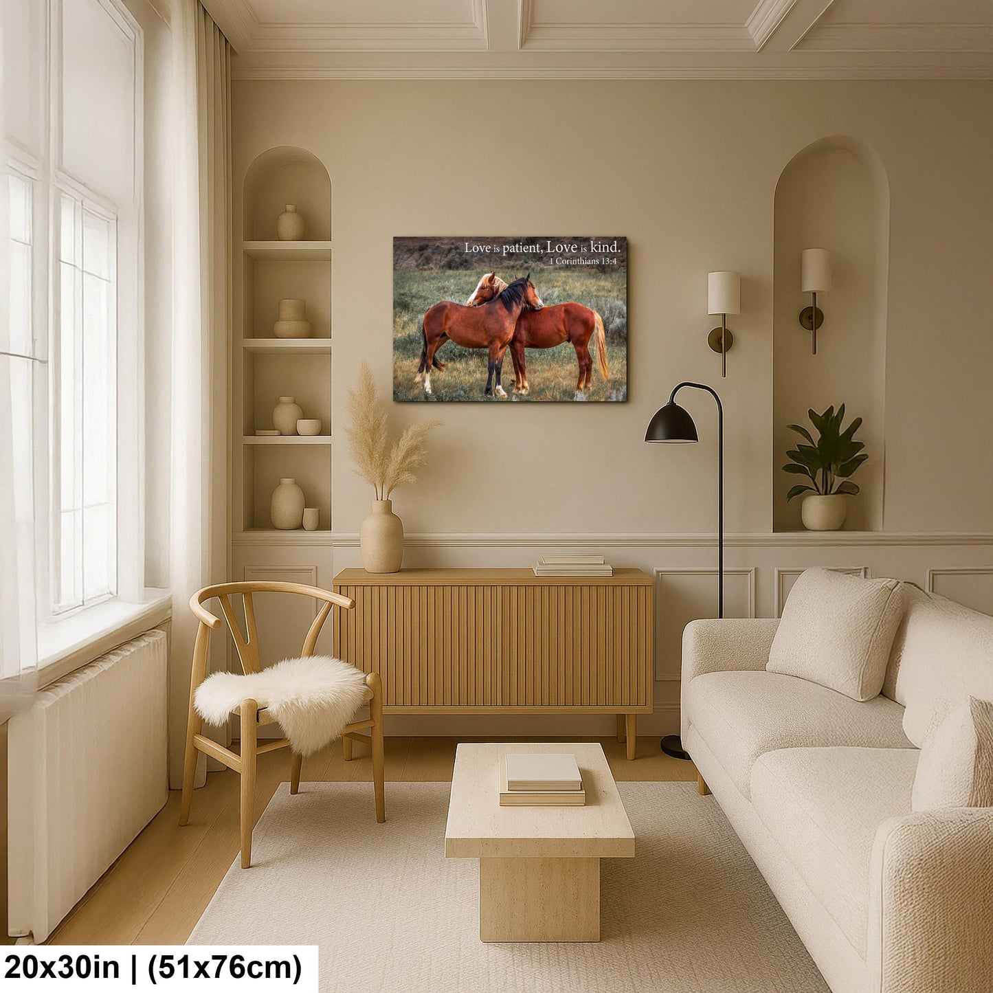 1 Corinthians 13:4 Love Is Patient Love Is Kind Bible Quote, Wild Horses Photography Print, Christian Wall Decor