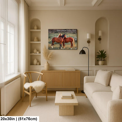 1 Corinthians 13:4 Love Is Patient Love Is Kind Bible Quote, Wild Horses Photography Print, Christian Wall Decor