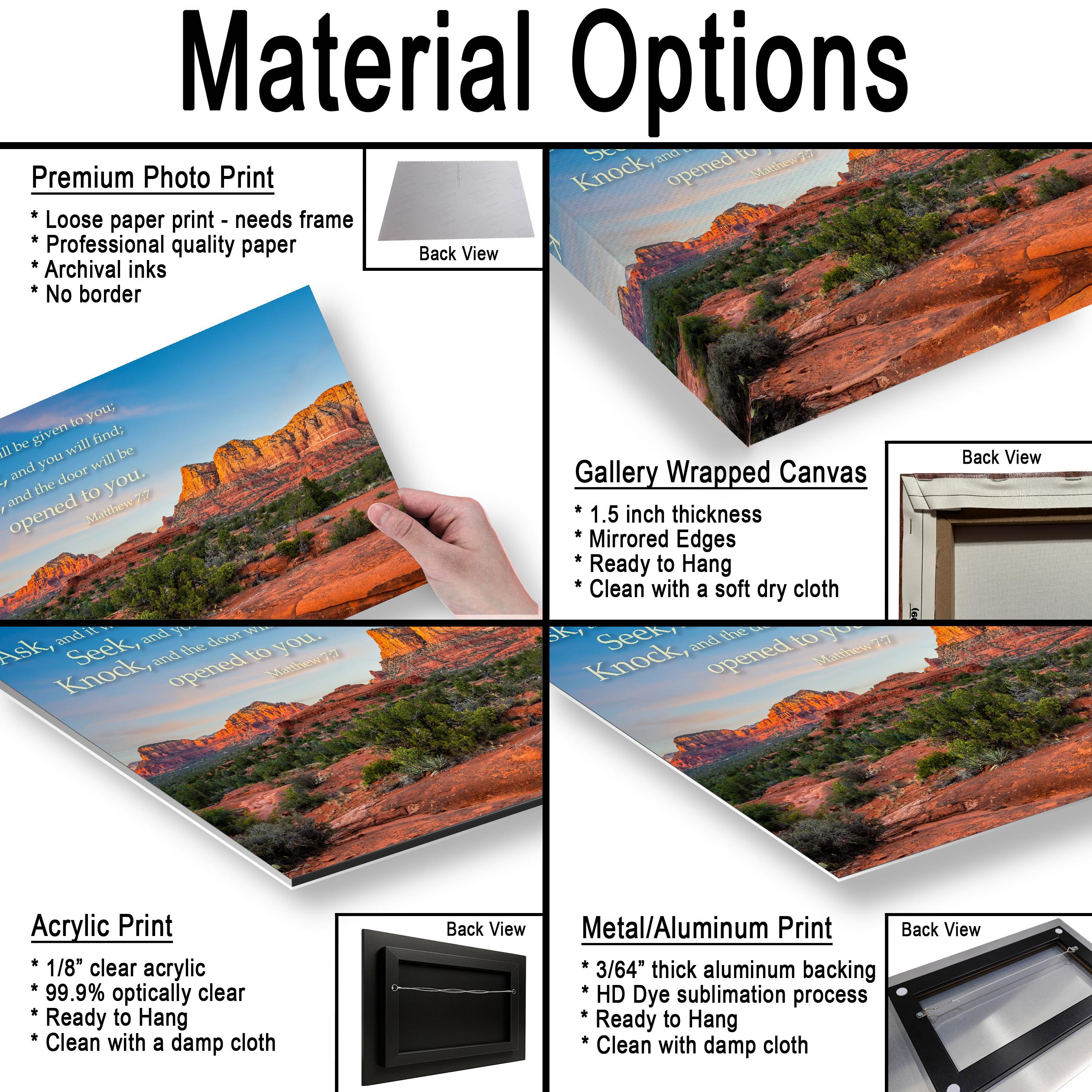 Matthew 7:7 Inspirational Bible Verse Wall Art for Faith and Perseverance, Sedona Red Rock Landscape Photography Wall Art