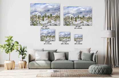 Saguaro Desert Wall Art - Winter Cactus Art Print | Snowy Desert Landscape Decor