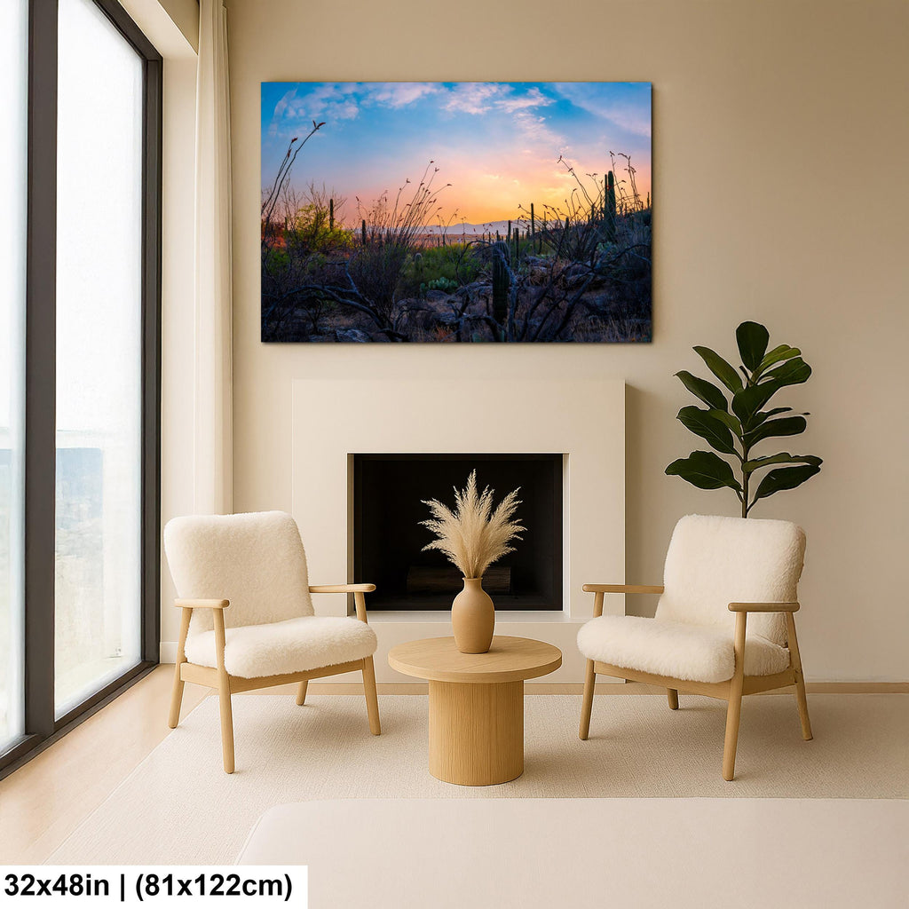Sonoran Desert Sunset with Saguaros and Ocotillo - Saguaro National Park East Tucson Photography Print
