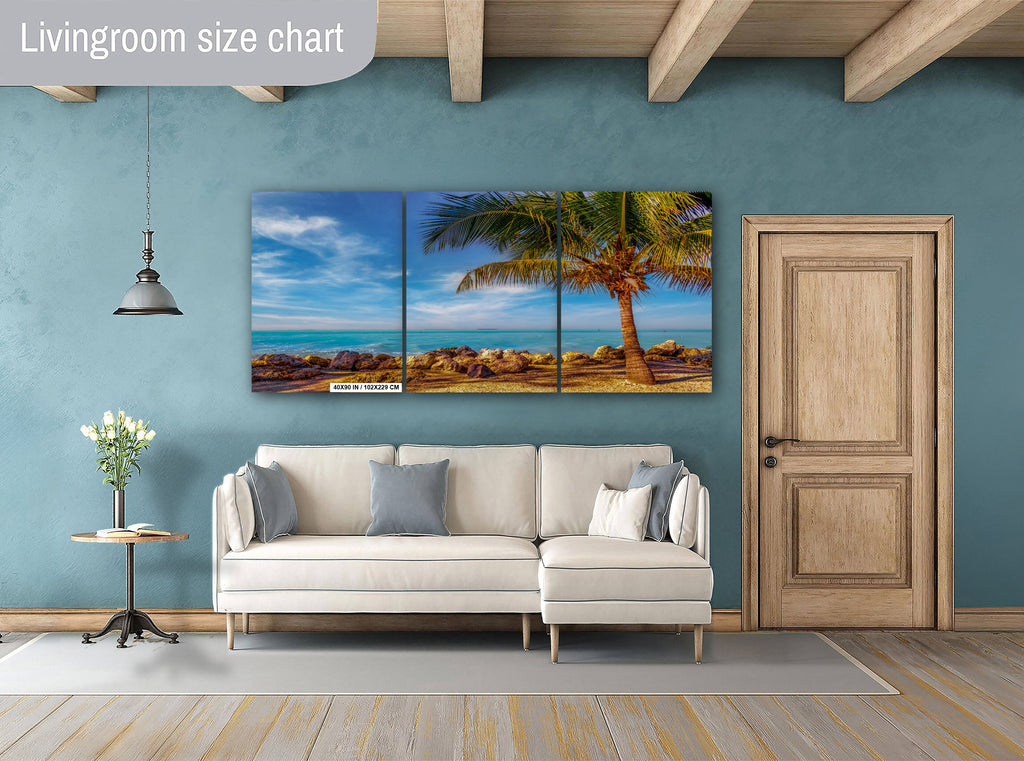 Key West Rocks: Solitary Palm and Ocean View Metal Aluminum Print Florida Seascape Wall Art Home Decor