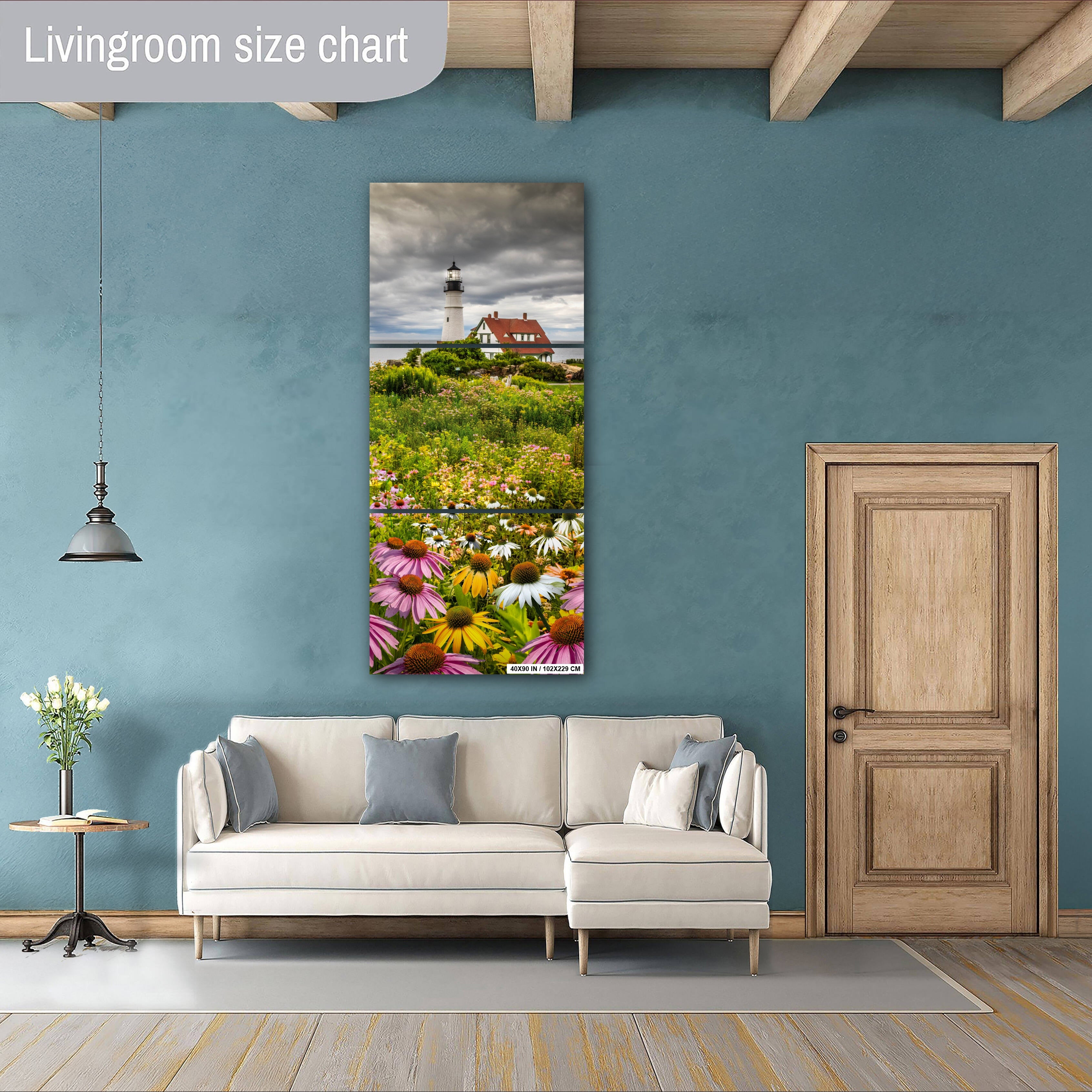 Portland Head Light Print: Maine Seascape Photography, Flower Garden Wall Art