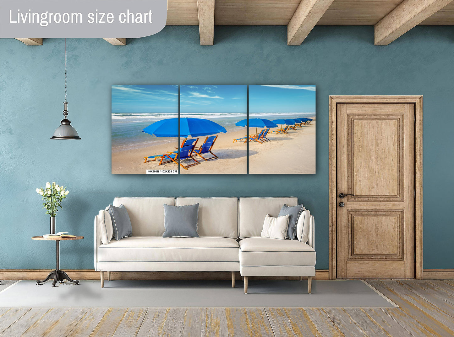 Seaside Escapade:  Blue Umbrella Beach Florida Seascape Photography Metal Canvas Wall Art Print